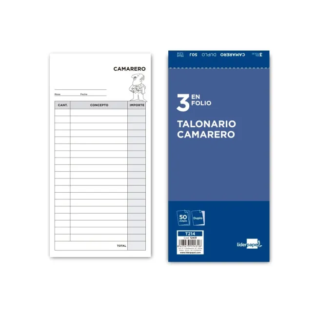 TALONARIO LIDERPAPEL CAMARERO 3/Fº ORIGINAL Y COPIA T214