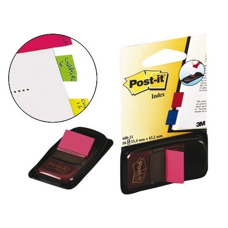 BANDERITAS SEPARADORAS POST-IT 680-21 ROSA BRILLO DISPENSADOR DE 50