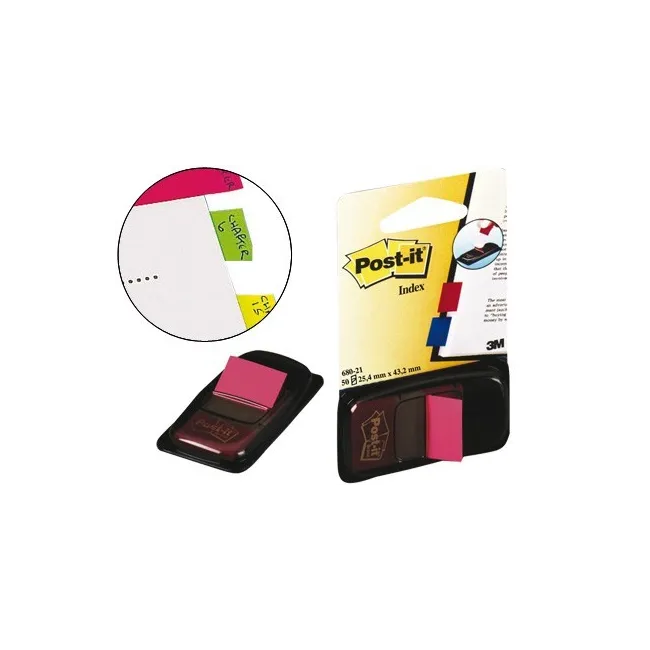 BANDERITAS SEPARADORAS POST-IT 680-21 ROSA BRILLO DISPENSADOR DE 50