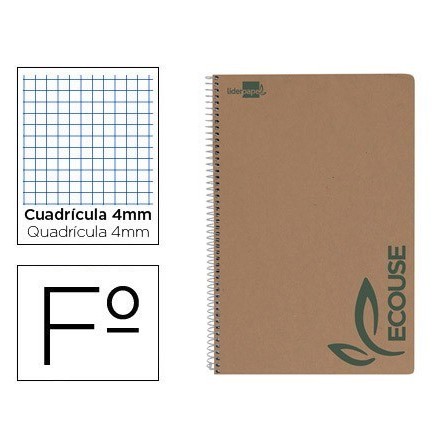 CUADERNO ESPIRAL LIDERPAPEL FOLIO ECOUSE TAPA CARTULINA KRAFT 80H P...