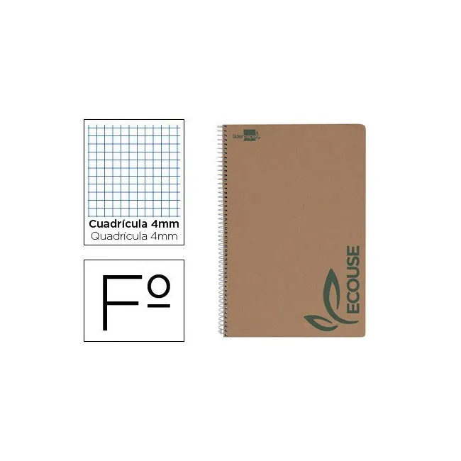 CUADERNO ESPIRAL LIDERPAPEL FOLIO ECOUSE TAPA CARTULINA KRAFT 80H P...