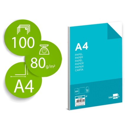PAPEL LIDERPAPEL A4 80G/M2 PAQUETE DE 100 BLANCO