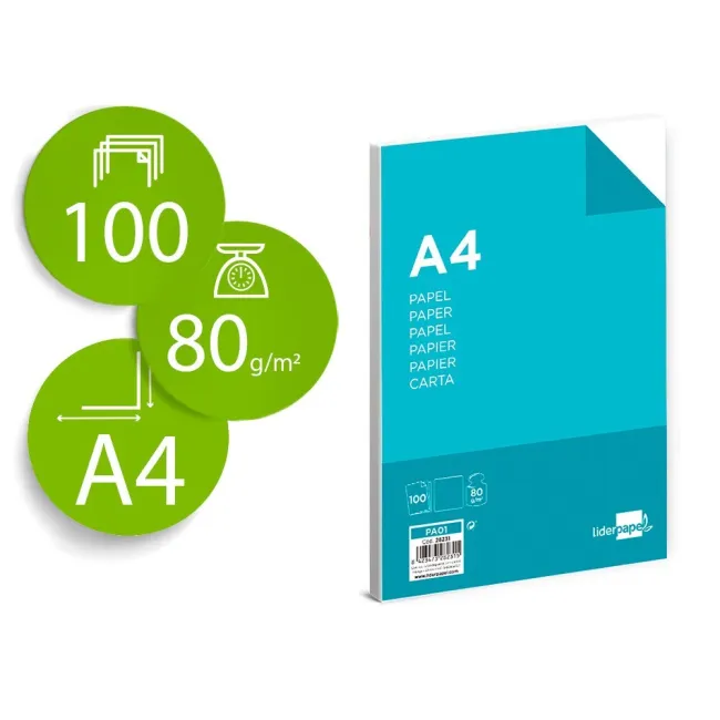 PAPEL LIDERPAPEL A4 80G/M2 PAQUETE DE 100 BLANCO