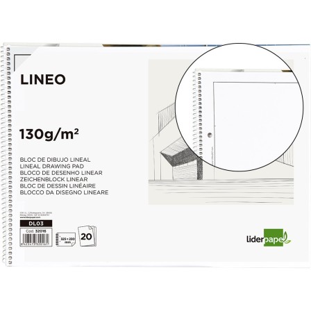 BLOC DIBUJO LIDERPAPEL LINEAL ESPIRAL 230X325MM 20 HOJAS 130G/M2 CO...