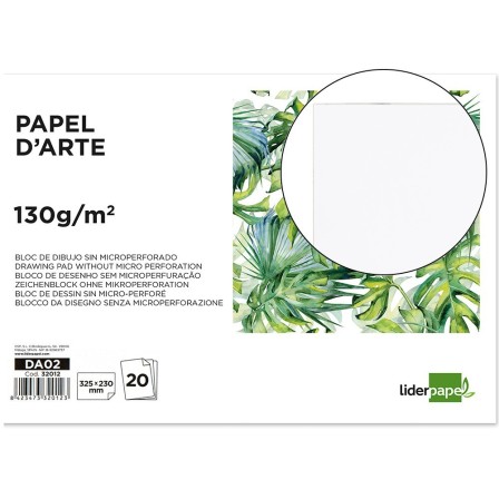 BLOC DIBUJO LIDERPAPEL ARTISTICO ENCOLADO 230X325MM 20 HOJAS 130G/M...