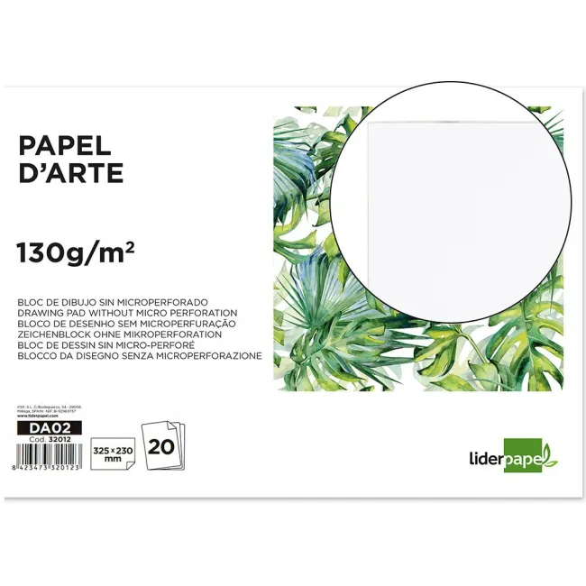 BLOC DIBUJO LIDERPAPEL ARTISTICO ENCOLADO 230X325MM 20 HOJAS 130G/M...