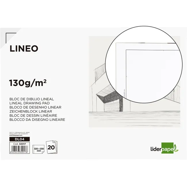 BLOC DIBUJO LIDERPAPEL LINEAL ENCOLADO 230X325MM 20 HOJAS 130G/M2 C...