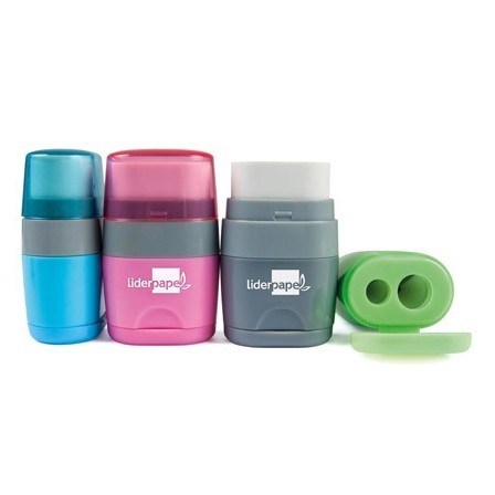 SACAPUNTAS LIDERPAPEL PLASTICO 2 USOS CON GOMA