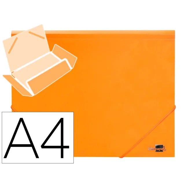 CARPETA LIDERPAPEL GOMAS SOLAPAS POLIPROPILENO DIN A4 NARANJA FLUOR...