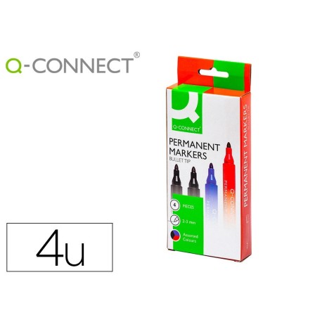 ROTULADOR Q-CONNECT MARCADOR PERMANENTE ESTUCHE DE 4 COLORES SURTID...