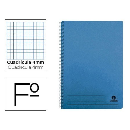 CUADERNO ESPIRAL LIDERPAPEL FOLIO 100H CUADRO 4MM TAPA AZUL CON MAR...