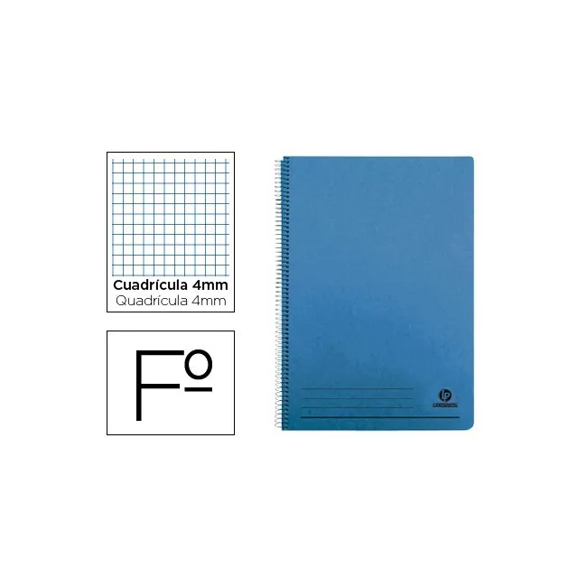 CUADERNO ESPIRAL LIDERPAPEL FOLIO 100H CUADRO 4MM TAPA AZUL CON MAR...