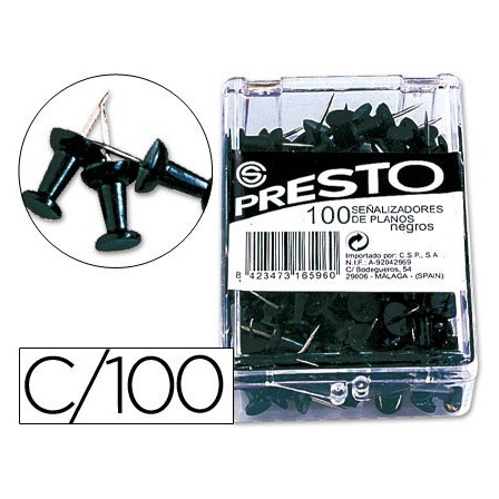 SEÑALIZADOR DE PLANOS PRESTO NEGRO -CAJA DE 100 UNIDADES