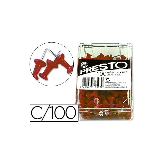 SEÑALIZADOR DE PLANOS PRESTO ROJO -CAJA DE 100 UNIDADES