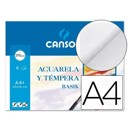 PAPEL ACUARELA BASIK CANSON DIN A4 370 GR PACK DE 6 HOJAS 24 X 32 CM