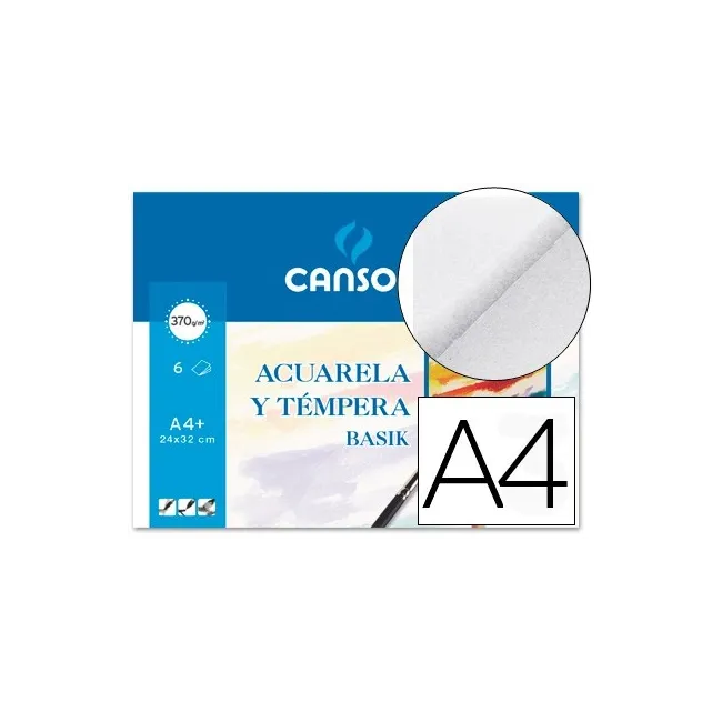 PAPEL ACUARELA BASIK CANSON DIN A4 370 GR PACK DE 6 HOJAS 24 X 32 CM