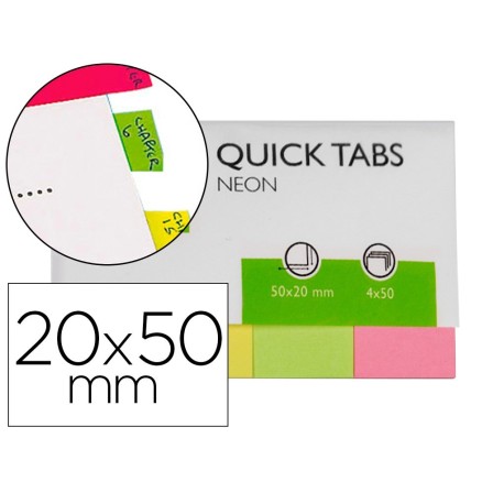 BANDERITAS SEPARADORAS Q-CONNECT 20X50 MM FLUORESCENTE PACK DE 4 CO...