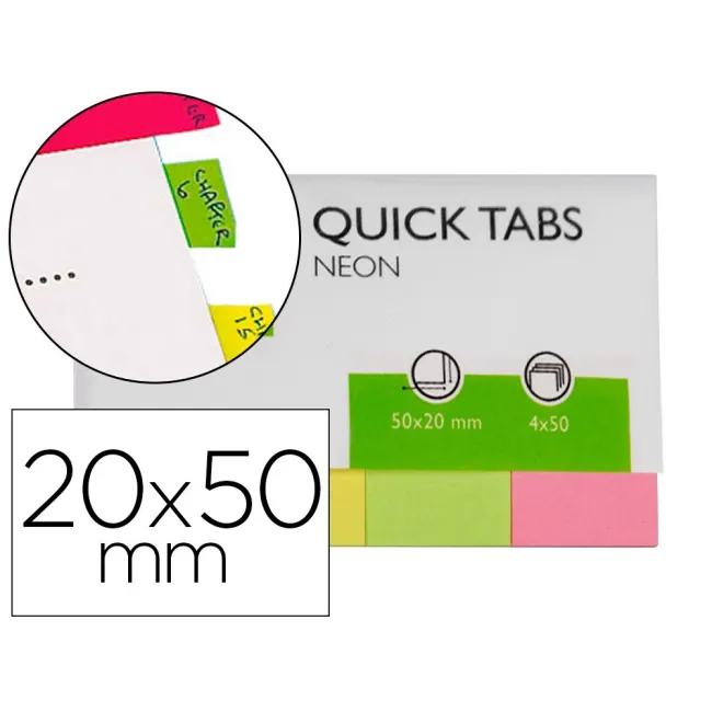 BANDERITAS SEPARADORAS Q-CONNECT 20X50 MM FLUORESCENTE PACK DE 4 CO...