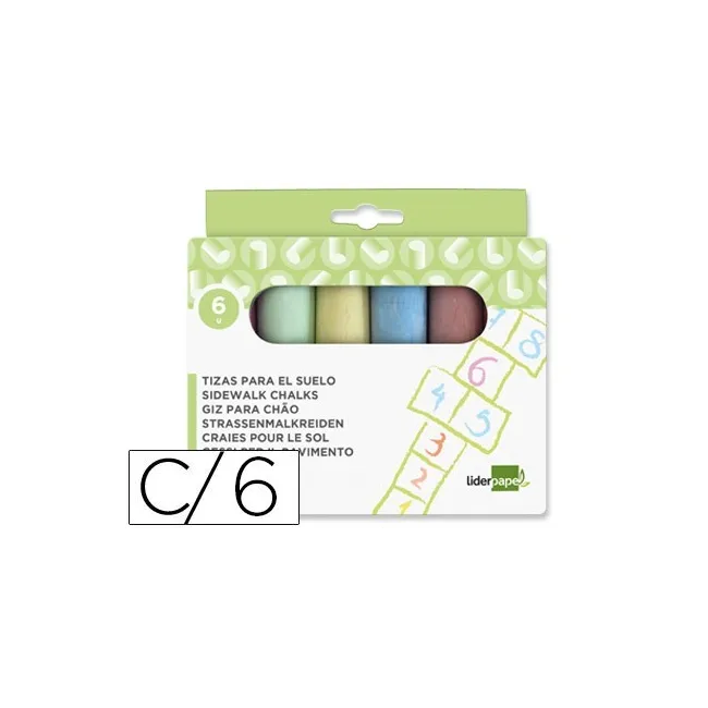 TIZA COLOR LIDERPAPEL PARA SUELO CAJA DE 6 UNIDADES COLORES SURTIDOS