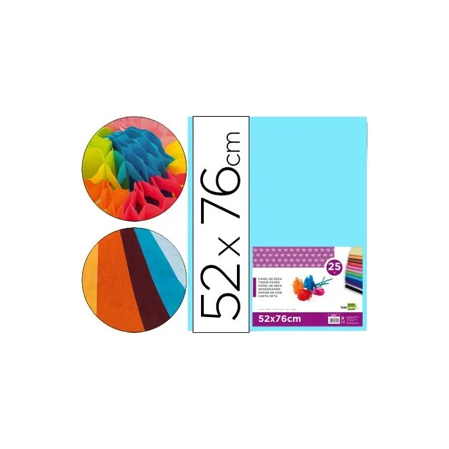 PAPEL SEDA LIDERPAPEL CELESTE 52X76 CM 18 GR -PAQUETE DE 25 HOJAS