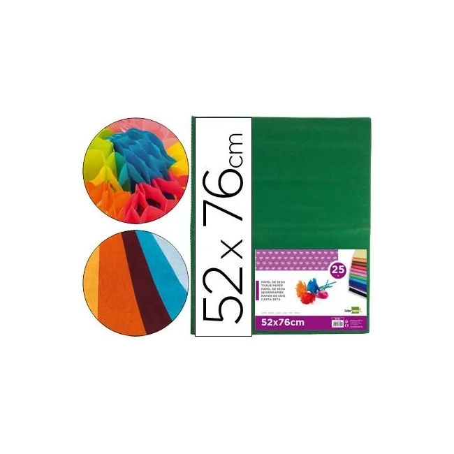PAPEL SEDA LIDERPAPEL VERDE OSCURO 52X76CM 18 GR/M2 PAQUETE DE 25 H...