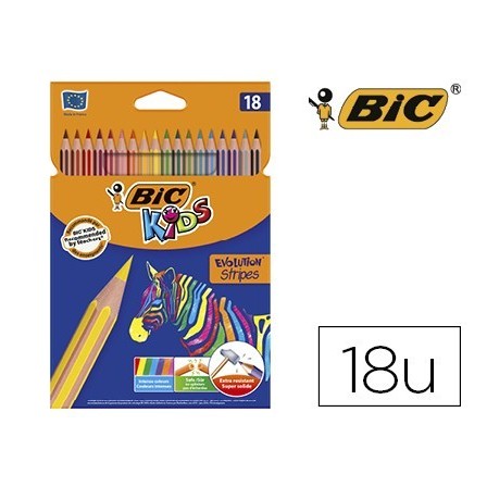 LAPICES DE COLORES BIC EVOLUTION STRIPES CAJA DE 18 COLORES SURTIDOS