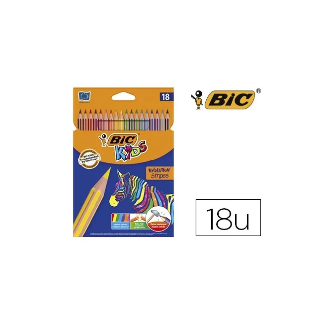 LAPICES DE COLORES BIC EVOLUTION STRIPES CAJA DE 18 COLORES SURTIDOS