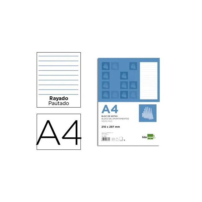 BLOC NOTAS LIDERPAPEL HORIZONTAL A4 80 HOJAS 60G/M2