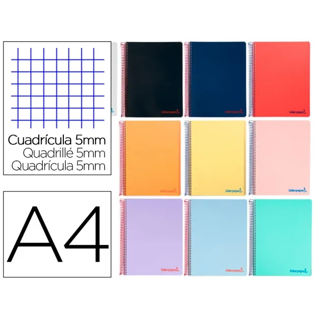 CUADERNO ESPIRAL LIDERPAPEL A4 WONDER TAPA PLASTICO 80H 90GR CUADRO...