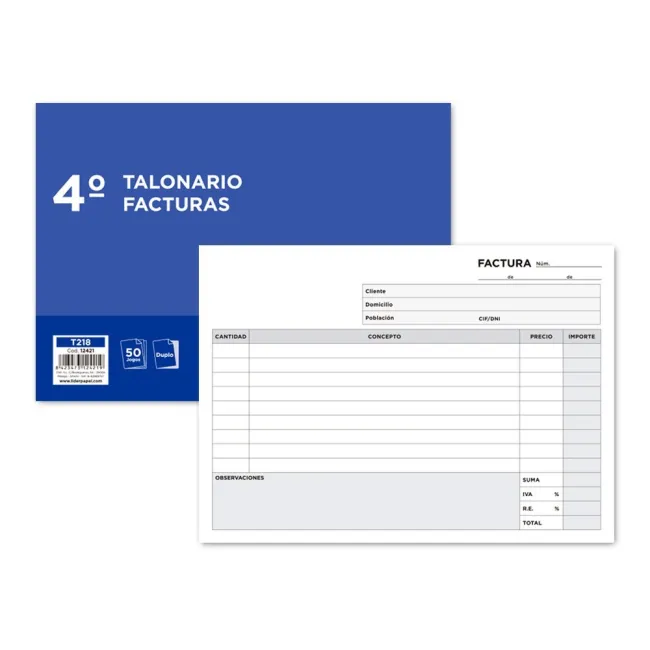 TALONARIO LIDERPAPEL FACTURAS CUARTO ORIGINAL Y COPIA T218 APAISADO...