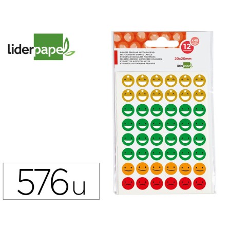 GOMETS ESCOLAR LIDERPAPEL CARAS BOLSA DE 12 HOJAS 48 CARAS POR HOJA...