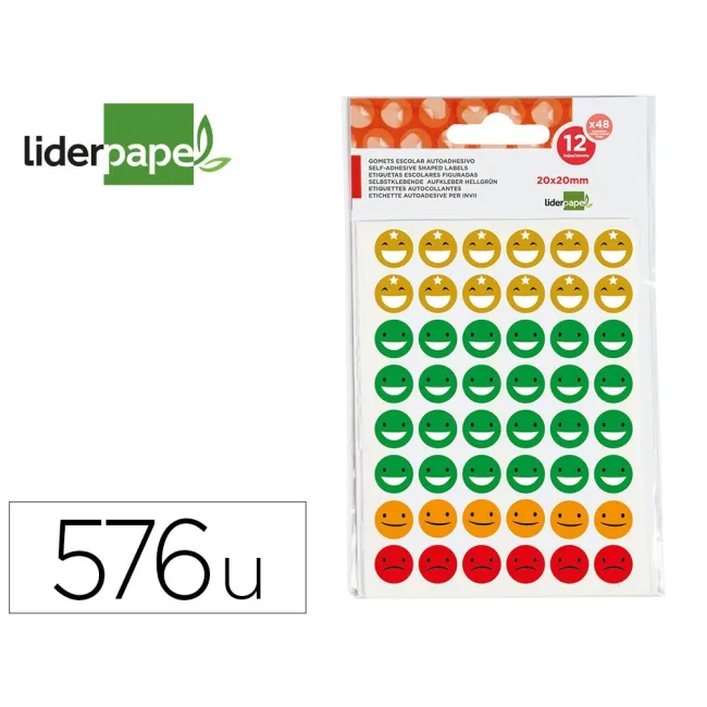 GOMETS ESCOLAR LIDERPAPEL CARAS BOLSA DE 12 HOJAS 48 CARAS POR HOJA...