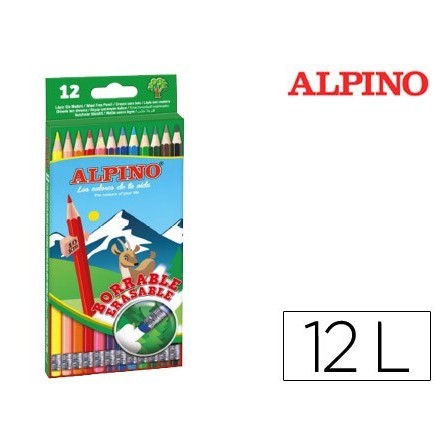 LAPICES DE COLORES ALPINO BORRABLE CON GOMA CAJA DE 12 COLORES SURT...