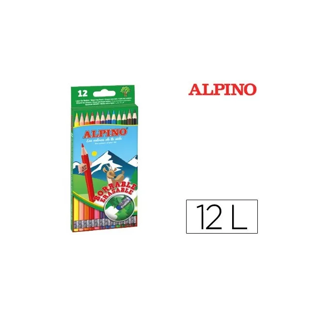 LAPICES DE COLORES ALPINO BORRABLE CON GOMA CAJA DE 12 COLORES SURT...