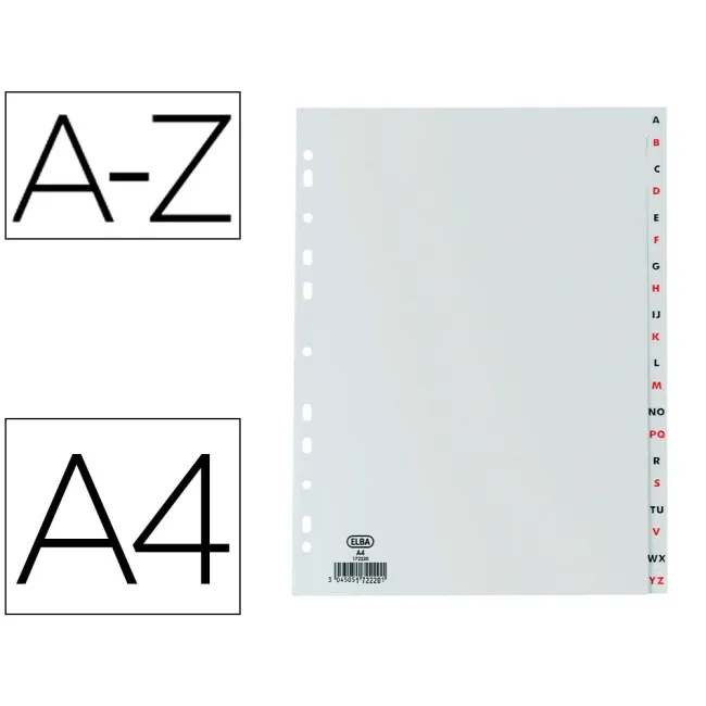 SEPARADOR ALFABETICO ELBA PLASTICO 120 MC DIN A4 11 TALADROS A-Z GRIS