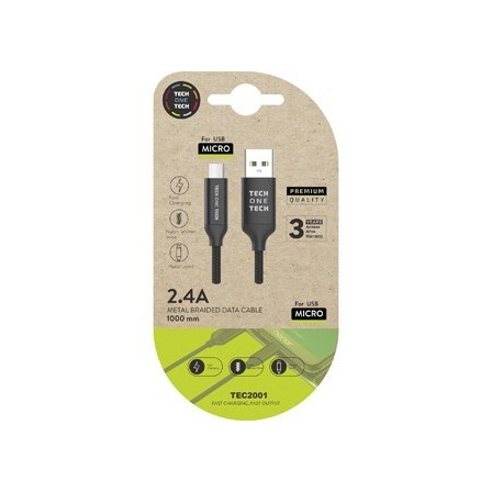 CABLE USB 2.4 TECH ONE TECH BRAIDED NYLON TIPO USB ANDROID MICRO US...