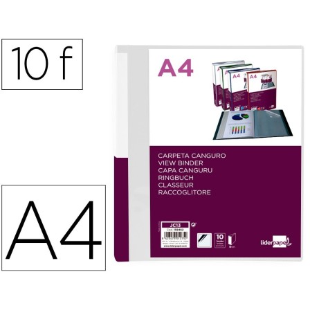CARPETA LIDERPAPEL 10 FUNDAS CANGURO PP DIN A4 TRANSPARENTEPORTADA ...