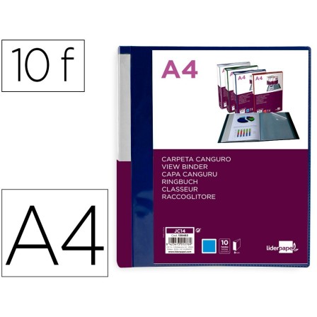CARPETA LIDERPAPEL 10 FUNDAS CANGURO PP DIN A4 AZUL TRANSLUCIDO POR...