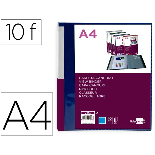 CARPETA LIDERPAPEL 10 FUNDAS CANGURO PP DIN A4 AZUL TRANSLUCIDO POR...