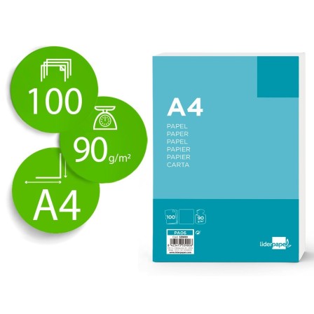 PAPEL LIDERPAPEL A4 90G/M2 LISO PAQUETE DE 100 HOJAS