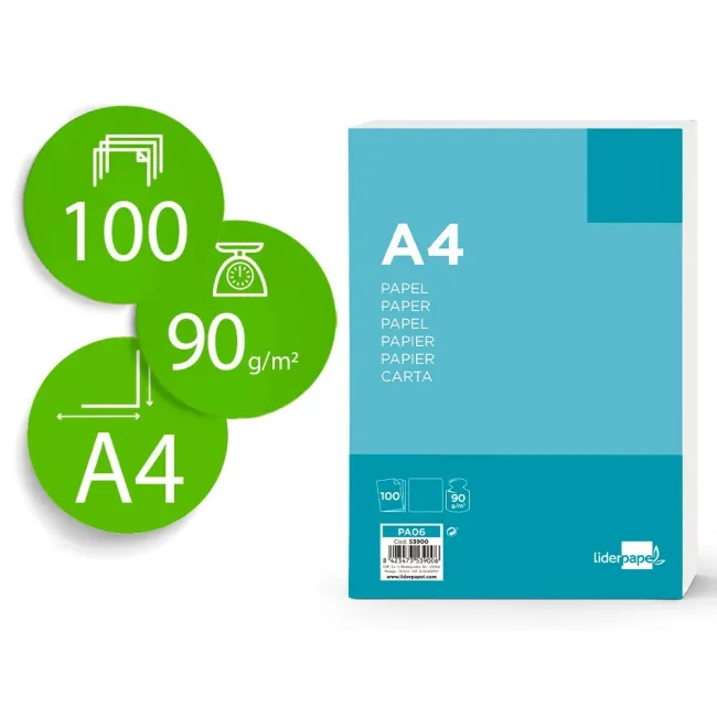PAPEL LIDERPAPEL A4 90G/M2 LISO PAQUETE DE 100 HOJAS
