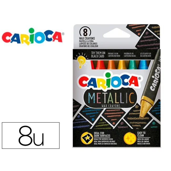 LAPICES CERA CARIOCA METALLIC TRIANGULAR CAJA DE 8 UNIDADES COLORES...