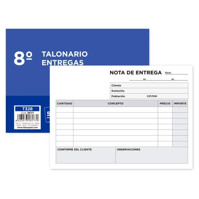 TALONARIO LIDERPAPEL ENTREGAS 8º ORIGINAL Y 2 COPIAS T328 APAISADO