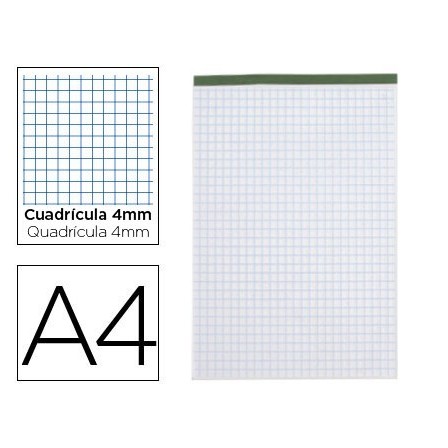 BLOC NOTAS LIDERPAPEL CUADRO 4 MM A4 80 HOJAS 60 G/M2 PERFORADO SIN...