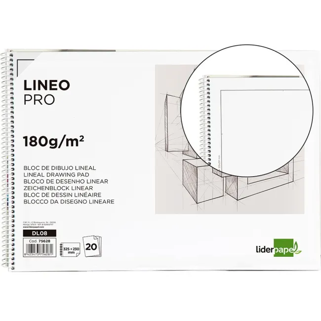BLOC DIBUJO LIDERPAPEL LINEAL ESPIRAL 230X325MM 20 HOJAS 180 G/M2 C...