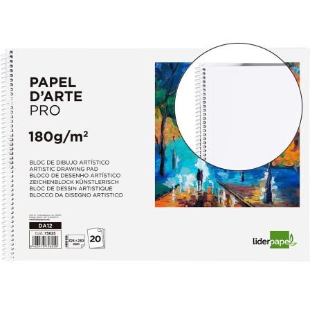 BLOC DIBUJO LIDERPAPEL ARTISTICO ESPIRAL 230X325MM 20 HOJAS 180 G/M...