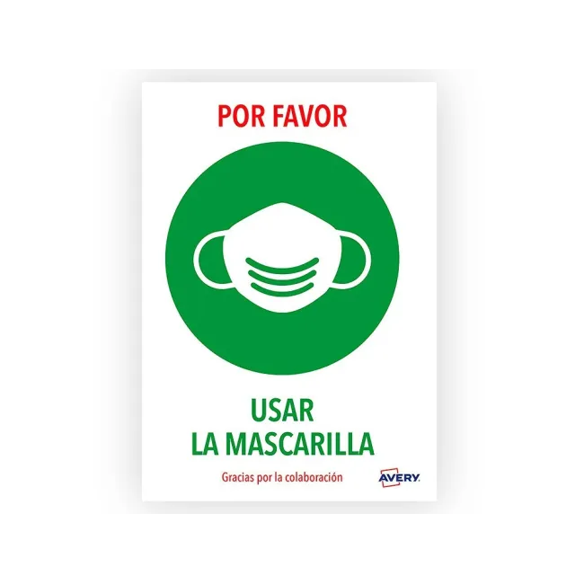 SEÑAL ADHESIVA AVERY USAR LA MASCARILLA DIN A4 RESISTENTE A LOS RAY...