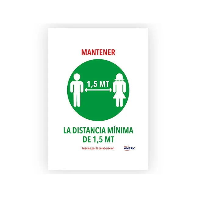 SEÑAL ADHESIVA AVERY MANTENER DISTANCIA MININA DE 1,5 MT DIN A4 RES...
