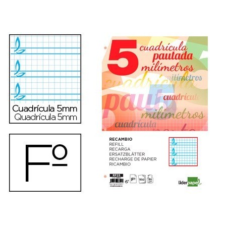 RECAMBIO LIDERPAPEL FOLIO PAUTAGUIA 100 HOJAS 75 G CUADRICULADO PAU...