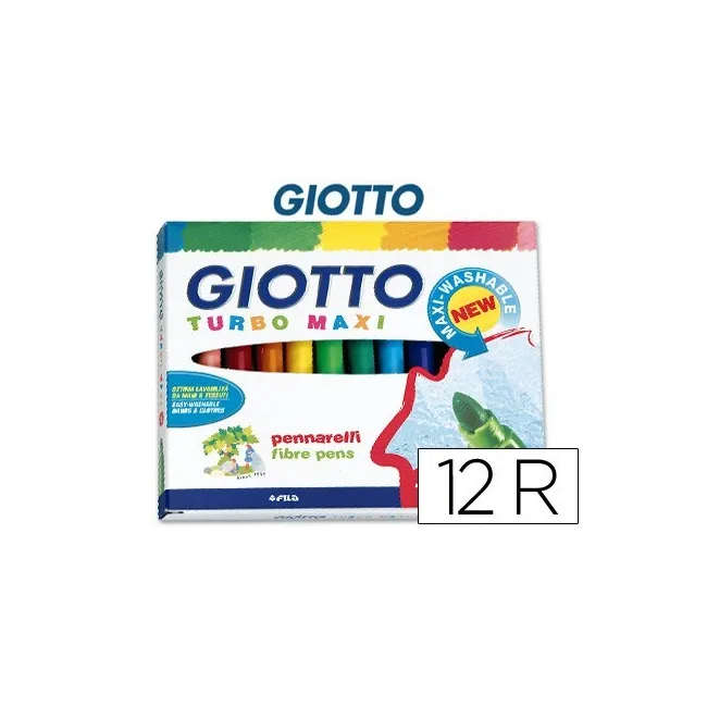 ROTULADOR GIOTTO TURBO-MAXI CAJA DE 12 COLORES LAVABLES CON PUNTA B...